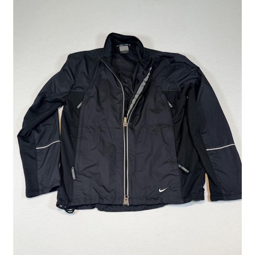 Nike Jacket Kids 5-6 Black Full Zip Mesh Lined Reflective Windbreaker Running